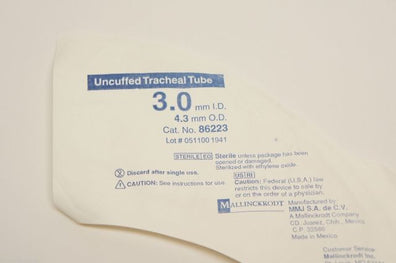 86223 ~ Mallinckrodt Uncuffed Trach Tube 3.0mm ID ~ Lot of 2